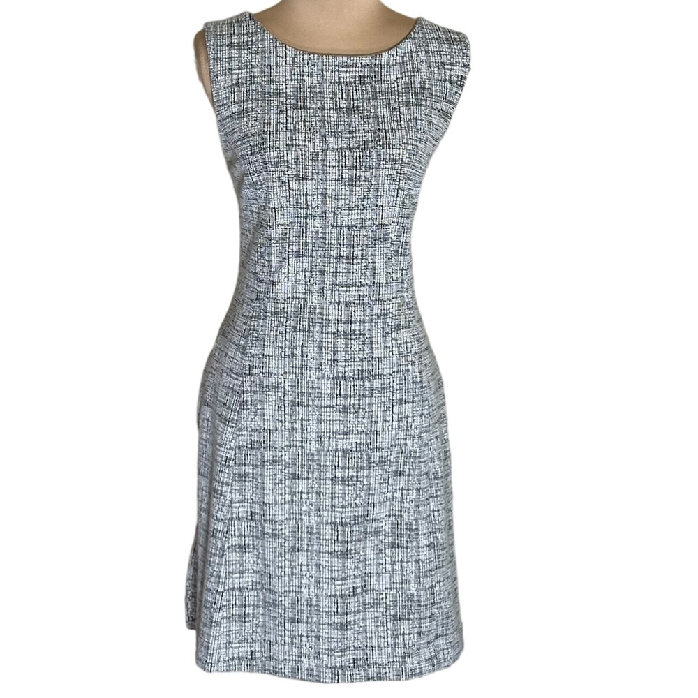 Tahari Women's Sleeveless A-Line Career Dress Size 14 Black/White Side Pockets